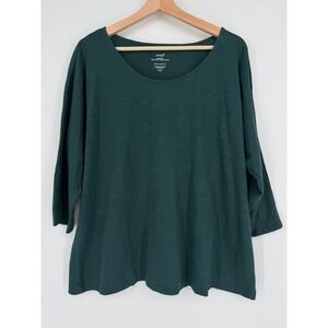 Pure Jill Green Dolman Top Organic Cotton Shirt Top 3/4 Sleeve Size 1X